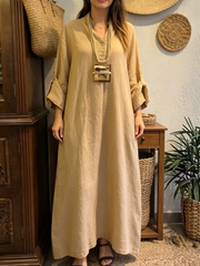 Casual & Cozy V-neck Cotton-linen Maxi Dress
