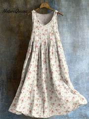 Vintage Cottagecore Floral Flowy Linen Tank Dress