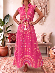 Bohemian Floral Print Cotton-linen Dress