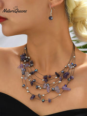 Bohemian Crystal Layered Necklace and Earrings Set