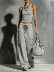 Casual Striped Cotton Vest And Pants Two-piece Set