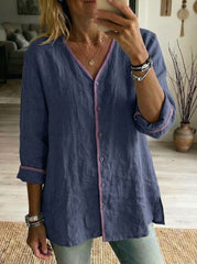 Casual Trimmed Linen And Cotton Shirt