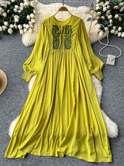 Women's Loose-fit Vacation-style Embroidered Dress