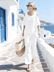 Women's Casual Off-The-Shoulder Short-Sleeved Suit Set