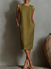 Simple And Classic Sleeveless Linen And Cotton Dress