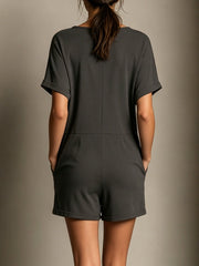 Women's Stylish V-neck Jumpsuit With Shorts (solid Color)