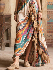 Women's Retro Ethnic Pattern Art Casual Stylish Cotton Linen Long Dress