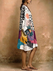 Women's Leopard Print V-neck Pocket Dress