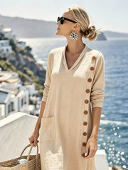 Women'S Casual V-Neck Solid Color Vacation Dress