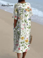 Women's Vintage Lovely Floral Art Print Casual Flowy Dress
