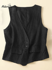 Women's V-neck Casual Sleeveless Vest Cotton And Linen Vest Jacket