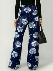 Elegant Floral Decorative Patterns Women's Casual Cotton Denim Pants