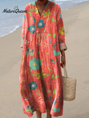 Women's Vintage Art FlowersPrint Casual Dress