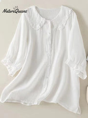Women‘s Peter Pan Collar Cotton Shirt