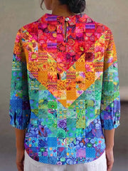 Artistic Geometric Color-block Cotton-linen Shirt