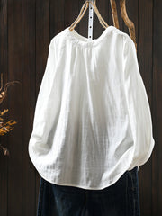Women Spring Artsy Pure Color 100%Cotton Shirt