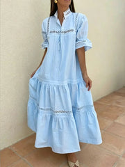 Women's Dress With Puff Sleeves And Hollow-out Decoration