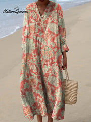 Women's Vintage Lovely Floral Art Print Cotton Dress