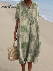 Women's Vintage Style Tree Repeat Pattern Printed Flowy Dress