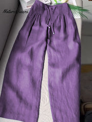 đŸ”¥Limited time promotion Women's Solid Color Pleated Drawstring Casual Cotton and Linen Wide Leg Pants
