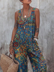 Women's Hippie Patterns Print Casual Jumpsuit