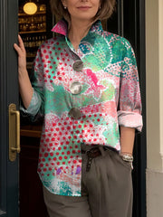 Women's Colorful Flowers Print Shirt