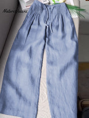 đŸ”¥Limited time promotion Women's Solid Color Pleated Drawstring Casual Cotton and Linen Wide Leg Pants