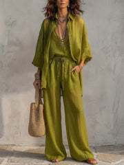 Women's Minimalist Style Cotton And Linen Set