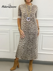 Animal Pattern Round Neck Midi Dress