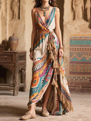 Women's Retro Ethnic Pattern Art Casual Stylish Cotton Linen Long Dress