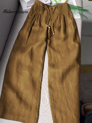 đŸ”¥Limited time promotion Women's Solid Color Pleated Drawstring Casual Cotton and Linen Wide Leg Pants