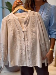 Casual Linen And Cotton Shirt With Spliced webbing