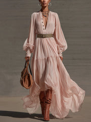 Women's Vintage Flowy Striped Maxi Dress