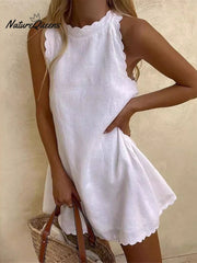 Women's Solid Color Loose Elegant Casual Cotton And Linen Vest Dress