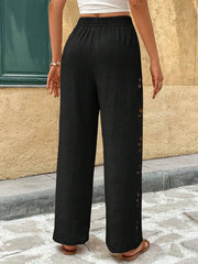 Wide-leg Pants With Side Cutout Floral Details, Drawstring, And Elastic Waist
