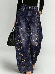 Mysterious Cosmic Starry Sky Decorative Pattern Women's Denim Pants