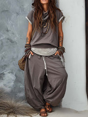 Loose-fit Casual Cotton Hoodie And Pants Two-piece Set