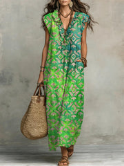 Women's Geometric Print Ruffled Sleeveless Dress