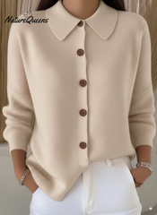 Peter Flip Soft Wool Collar Button-Down Cardigan Sweater Top