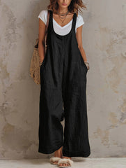 Women's Solid-color Cotton-linen Jumpsuit