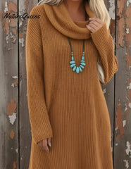 Cozy Cowl Neck Loose A-line Knit Dress