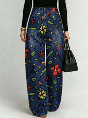 Fun Floral Decorative Patterns Women's Denim Pants