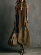 Women's Retro Color-Block Sleeveless Cotton-Linen Maxi Dress
