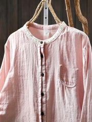 Women Spring Artsy Colorblock 100%Cotton Shirt