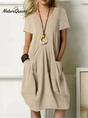 Women's Solid Color Loose Elegant Casual Cotton And Linen Dress