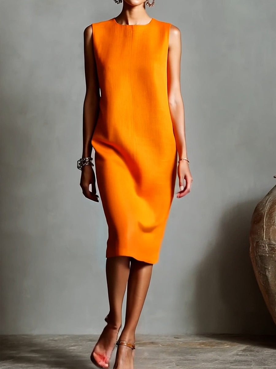 Simple And Classic Sleeveless Linen And Cotton Dress