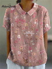 Women's FloralPrint Casual Cotton And Linen Shirt