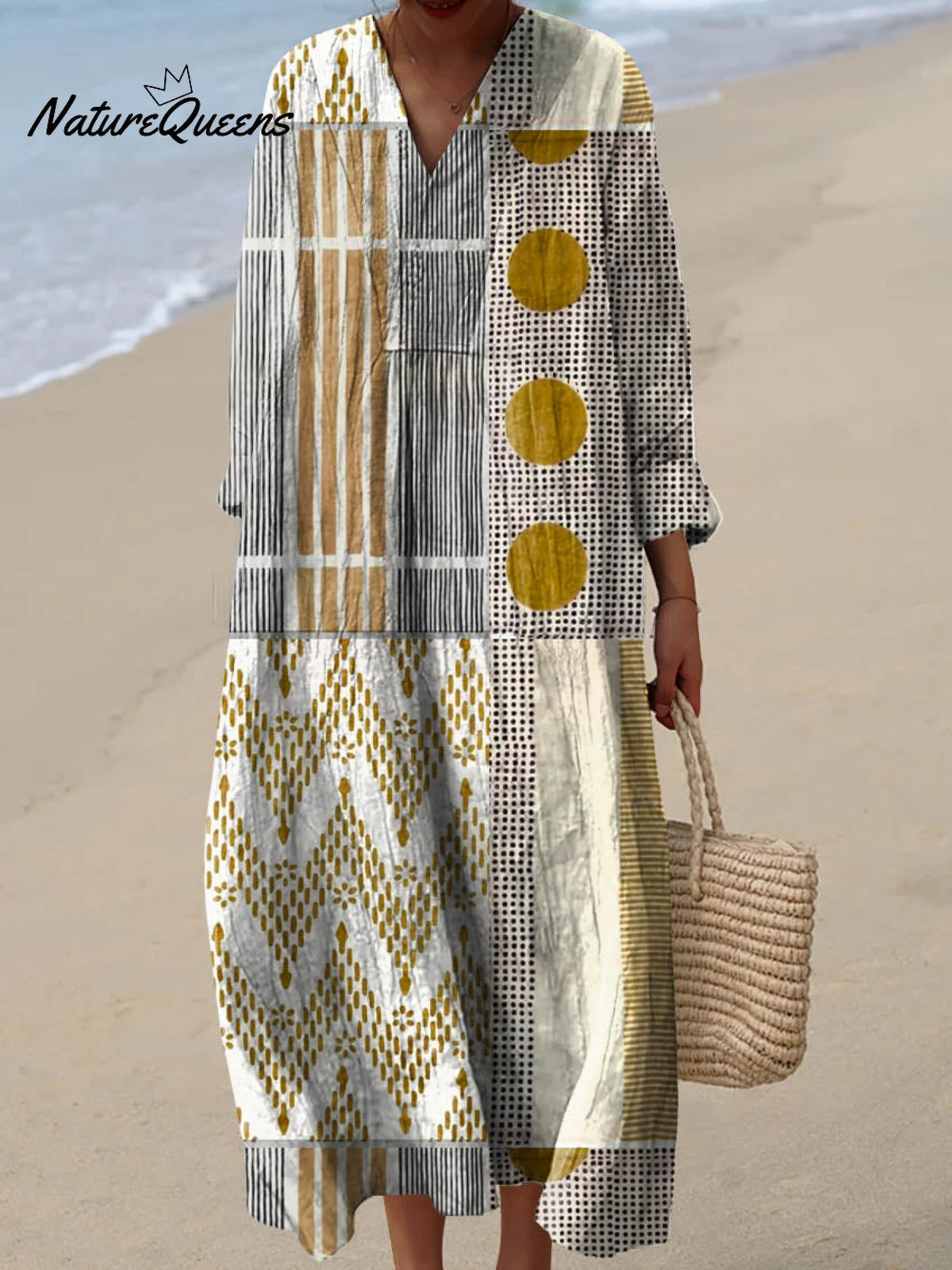 Women's Abstract Geometric Pattern Art Print Cotton Dress
