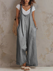 Women's Solid-color Cotton-linen Jumpsuit