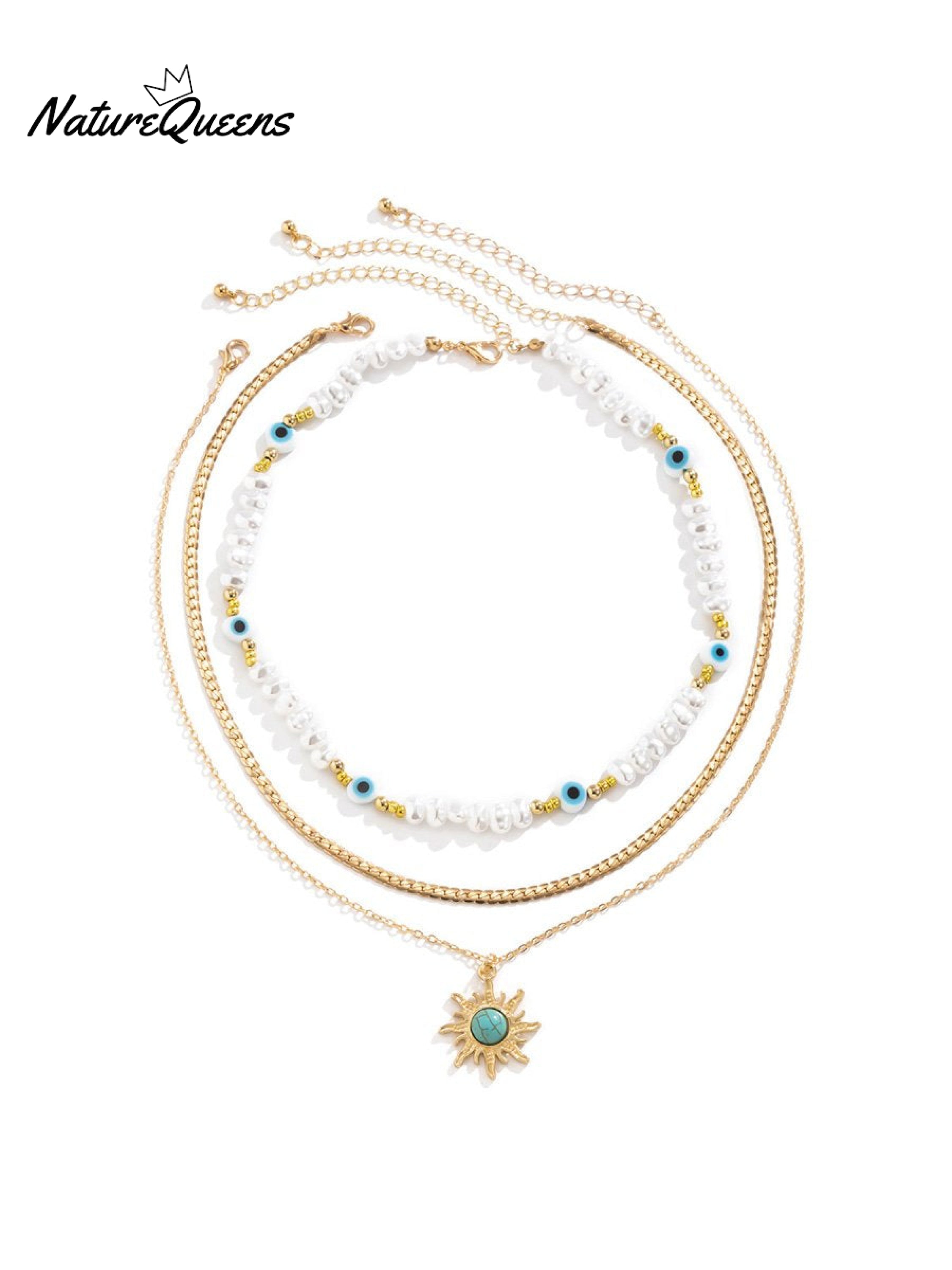 Vintage Ethnic Style Eye And Sun Turquoise Pendant Necklace